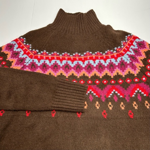 Lou & Grey Chocolate Knit Fairisle Mock Neck Sweater Women’s S Colorful - Picture 15 of 16